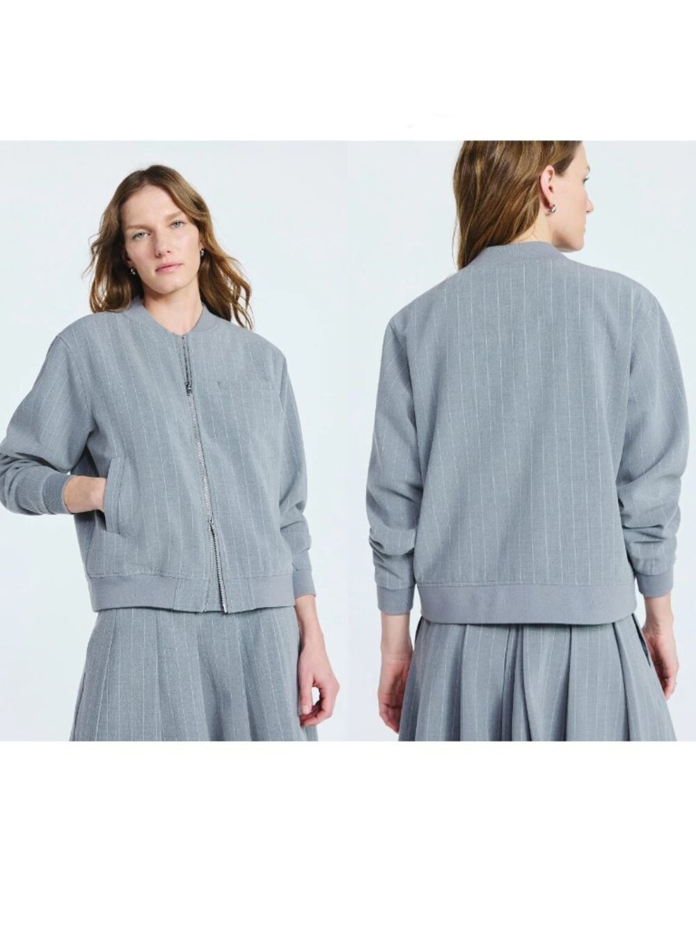 NWT Scoop Women's Pinstripe Bomber Jacket, Midweight, Size XS (0-2)
